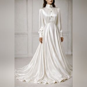 Christopher Kane Bridal Maxi White Gown, Pearl Dome High Neck NWT size 6